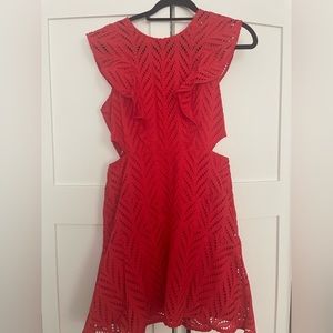 Bardot Kira Eyelet Frill Red Cutout Mini Dress